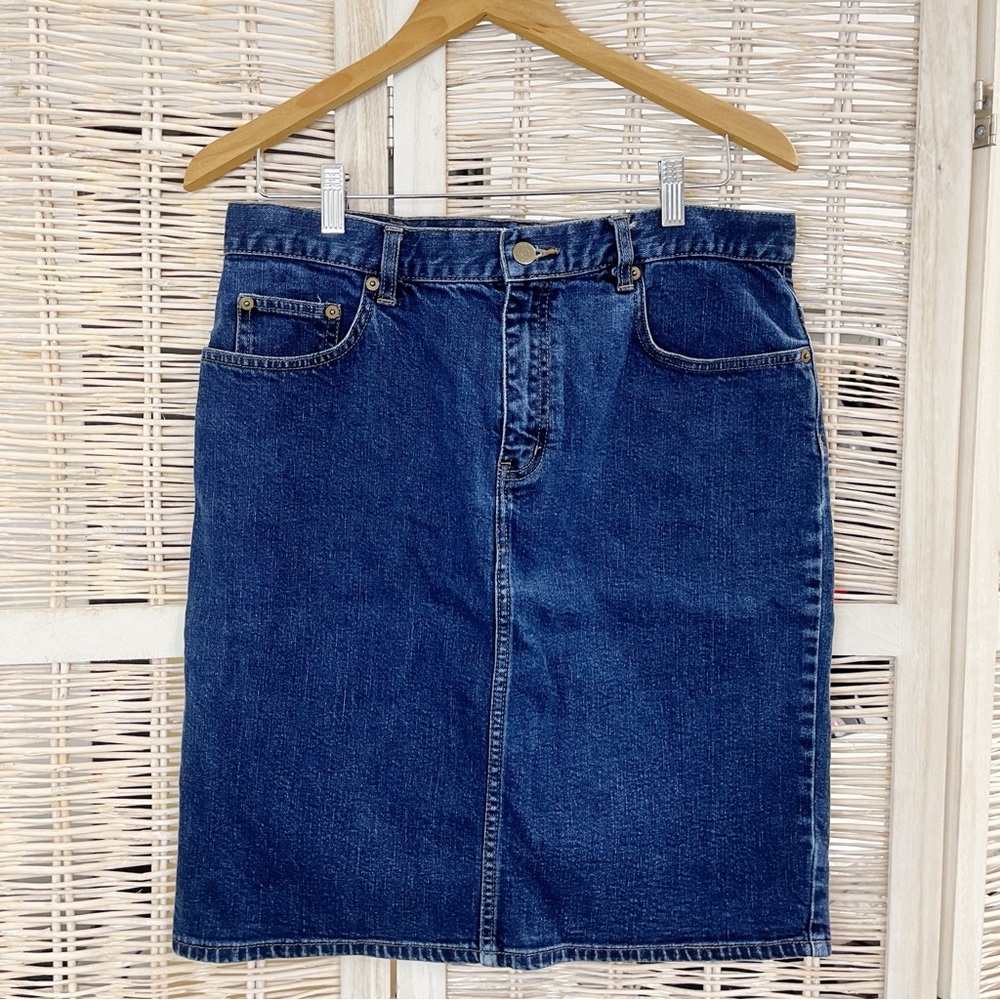 LRL Lauren Jeans Co. Ralph Lauren Denim Dark Wash Knee Length Back Slit Skirt